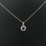 18k White Gold 0.97ct Sapphire and 0.30cttw Diamond Halo Pendant Necklace 16"