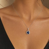 18k White Gold 0.97ct Sapphire and 0.30cttw Diamond Halo Pendant Necklace 16"