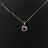 18k White Gold 0.97ct Sapphire and 0.30cttw Diamond Halo Pendant Necklace 16"