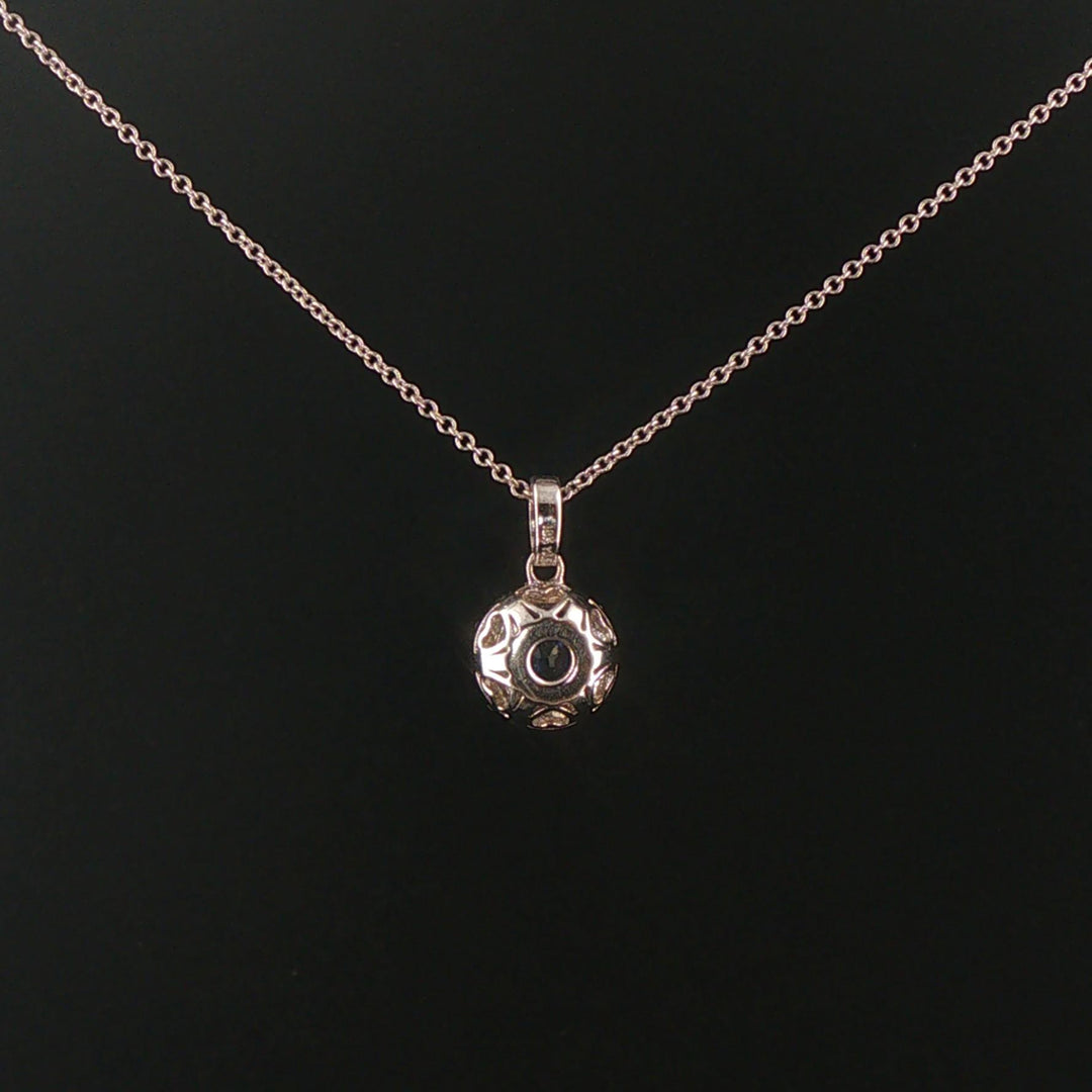 18k White Gold 0.97ct Sapphire and 0.30cttw Diamond Halo Pendant Necklace 16"