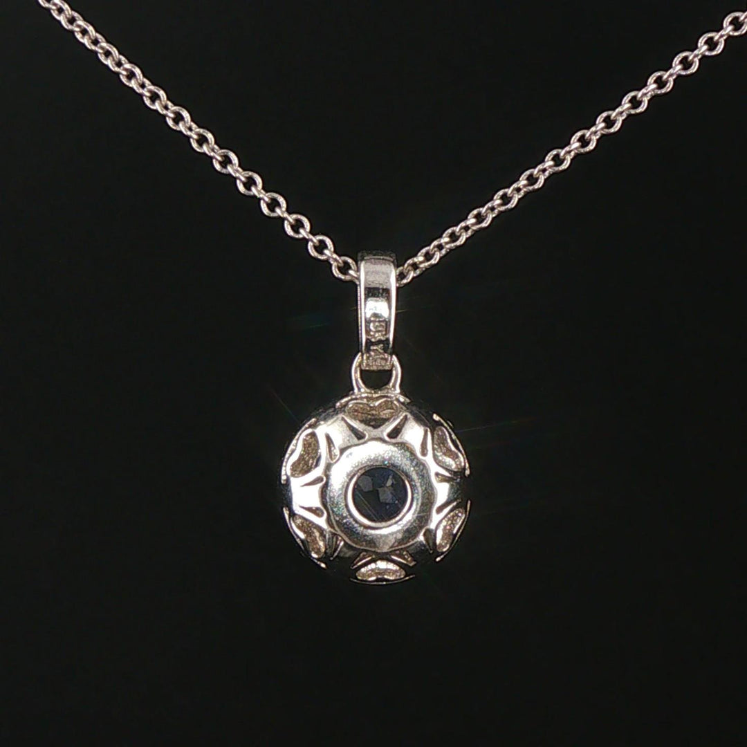 18k White Gold 0.97ct Sapphire and 0.30cttw Diamond Halo Pendant Necklace 16"