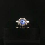Platinum 0.68cttw Tanzanite and 0.25cttw Diamond Halo Ring Size 6.5