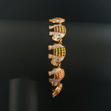 18k Yellow Gold Multi Gemstone and 3.60cttw Diamond Elephant Link Bracelet 7"