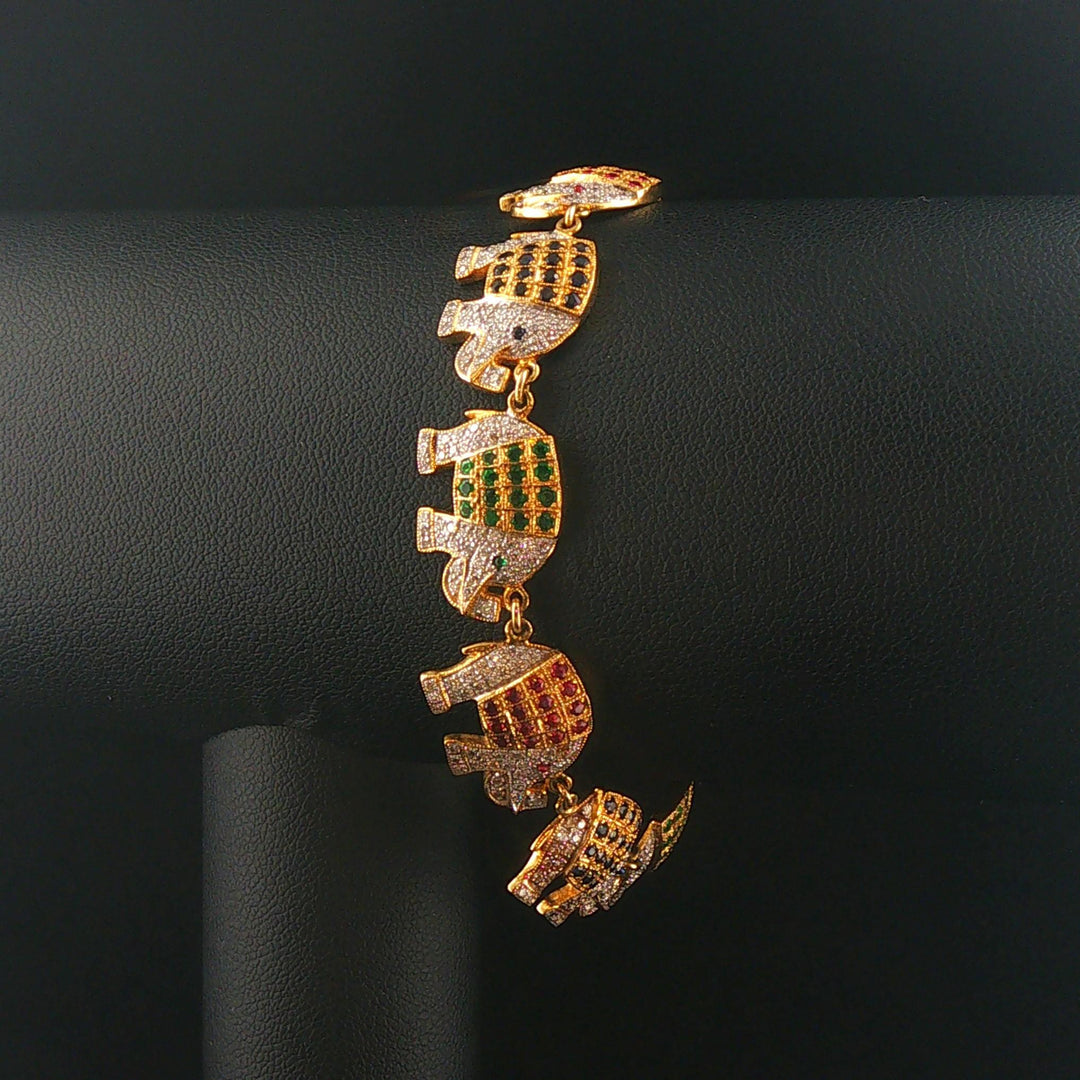 18k Yellow Gold Multi Gemstone and 3.60cttw Diamond Elephant Link Bracelet 7"