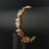18k Yellow Gold Multi Gemstone and 3.60cttw Diamond Elephant Link Bracelet 7"