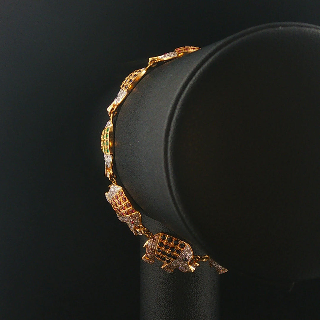 18k Yellow Gold Multi Gemstone and 3.60cttw Diamond Elephant Link Bracelet 7"