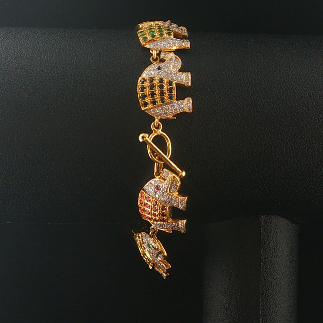 18k Yellow Gold Multi Gemstone and 3.60cttw Diamond Elephant Link Bracelet 7"