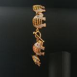 18k Yellow Gold Multi Gemstone and 3.60cttw Diamond Elephant Link Bracelet 7"