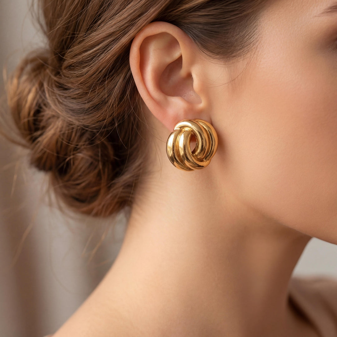 18k Yellow Gold 15.5g Solid Heavy Vintage Knot Clip On Earrings