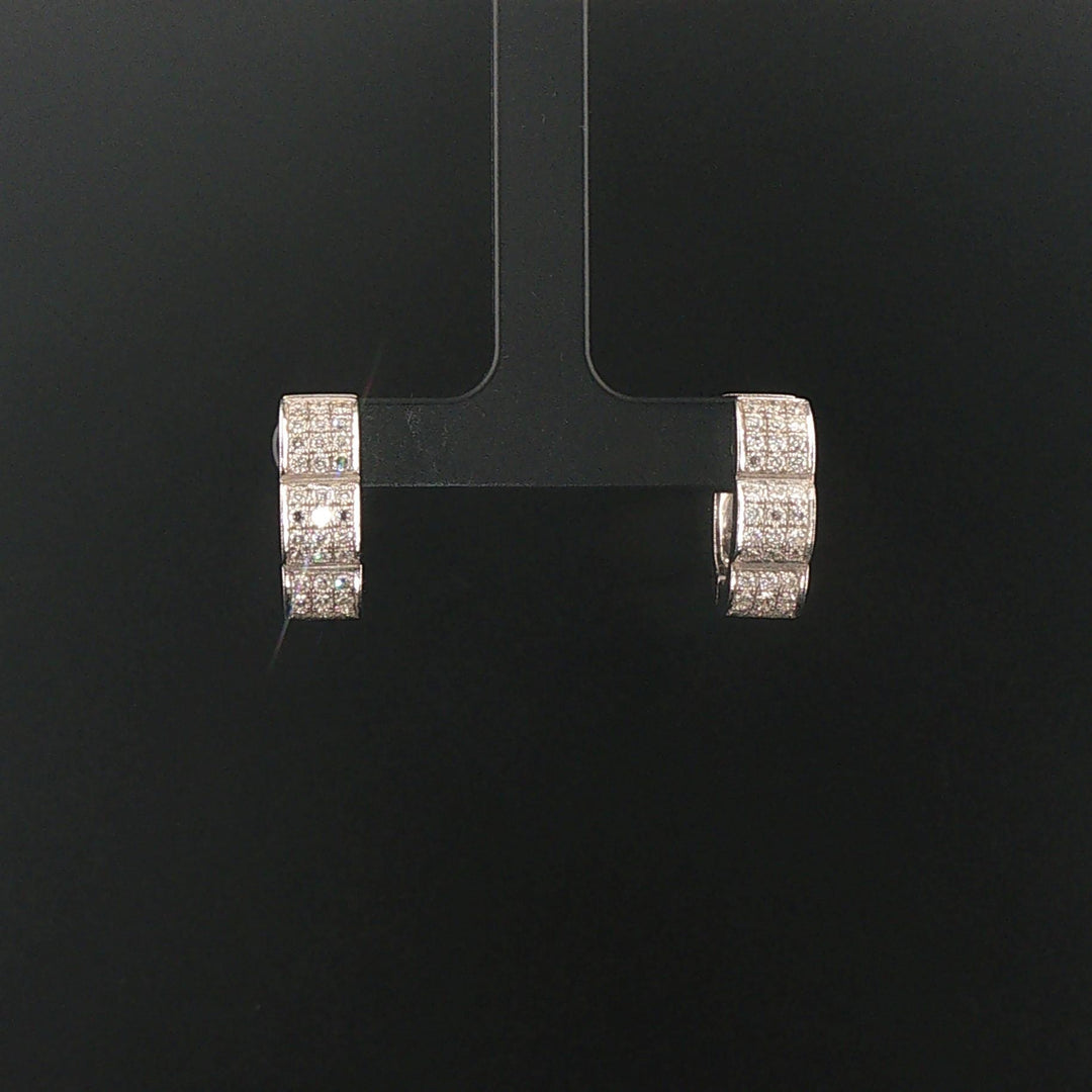 18k White Gold and 1.25cttw Diamond Solid Huggie Earrings Italy