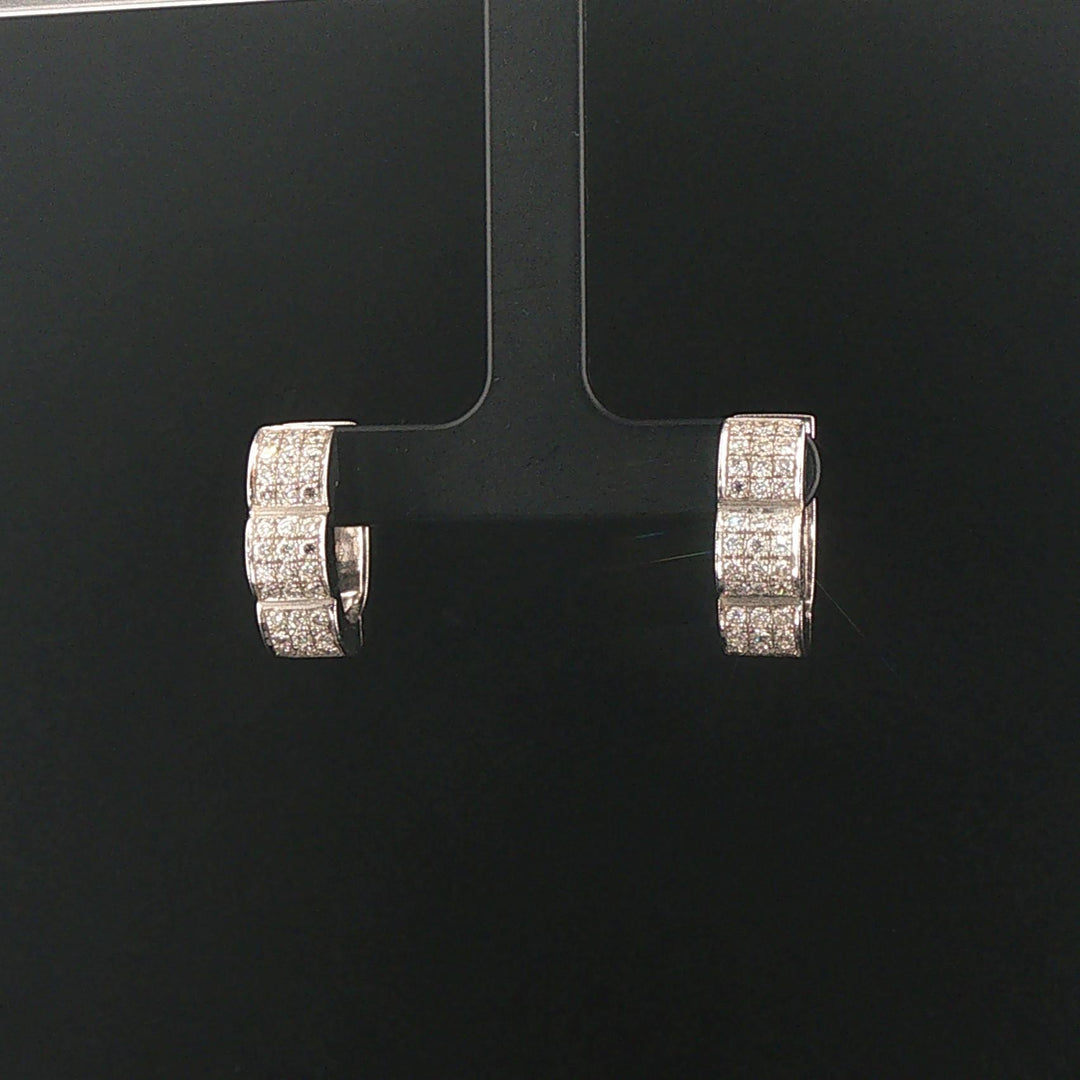 18k White Gold and 1.25cttw Diamond Solid Huggie Earrings Italy