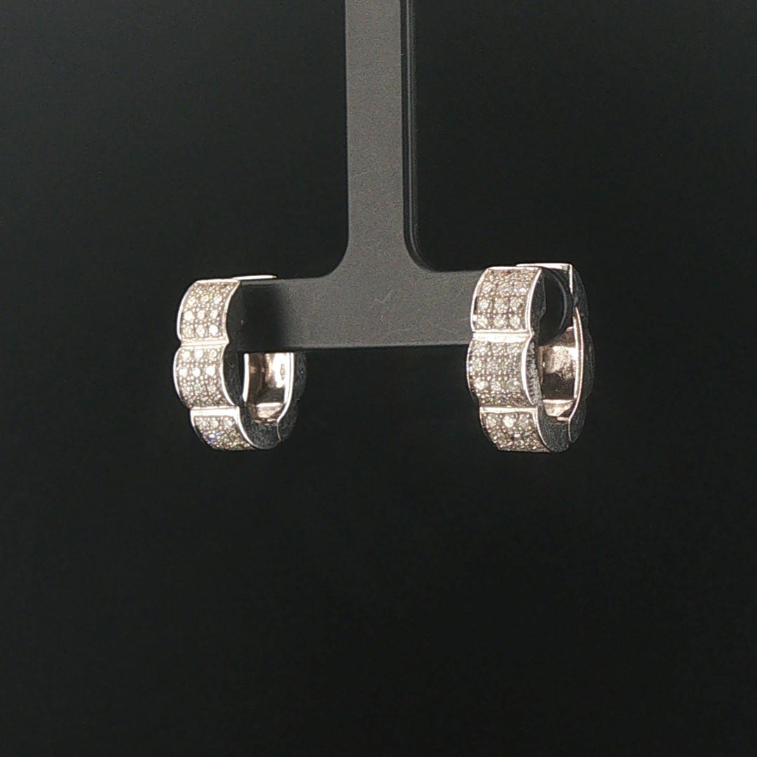 18k White Gold and 1.25cttw Diamond Solid Huggie Earrings Italy