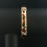 18k Yellow Gold 39g Heavy Multi Gemstone and Diamond Bangle Bracelet 6.5"