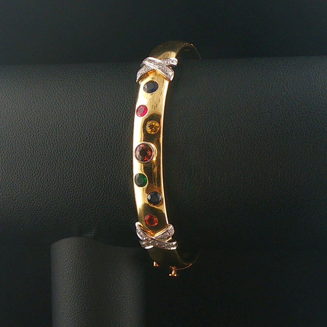 18k Yellow Gold 39g Heavy Multi Gemstone and Diamond Bangle Bracelet 6.5"