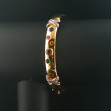 18k Yellow Gold 39g Heavy Multi Gemstone and Diamond Bangle Bracelet 6.5"