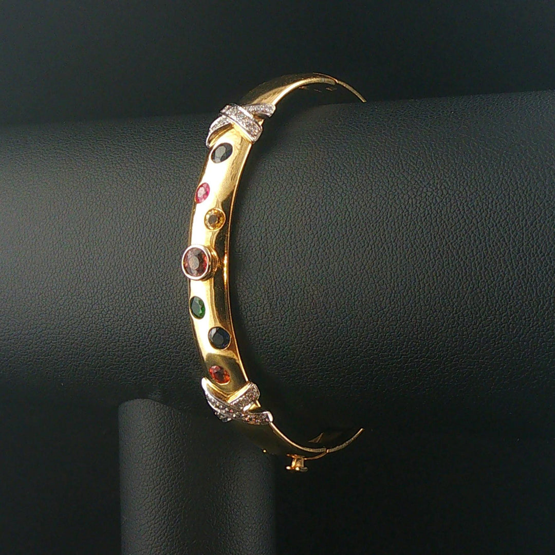 18k Yellow Gold 39g Heavy Multi Gemstone and Diamond Bangle Bracelet 6.5"