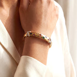 18k Yellow Gold 39g Heavy Multi Gemstone and Diamond Bangle Bracelet 6.5"