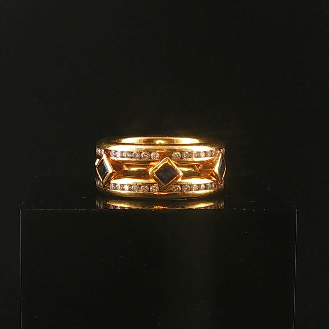 18k Yellow Gold Blue Sapphire and 0.75cttw Diamond Vintage Band Ring Size 6