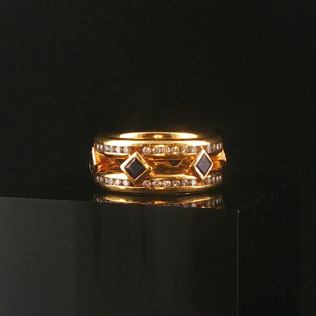 18k Yellow Gold Blue Sapphire and 0.75cttw Diamond Vintage Band Ring Size 6