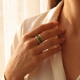 18k Yellow Gold Green Enamel and Diamond Vintage Solid Band Ring Size 6.5