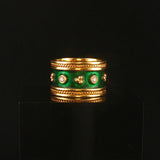 18k Yellow Gold Green Enamel and Diamond Vintage Solid Band Ring Size 6.5