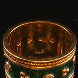 18k Yellow Gold Green Enamel and Diamond Vintage Solid Band Ring Size 6.5