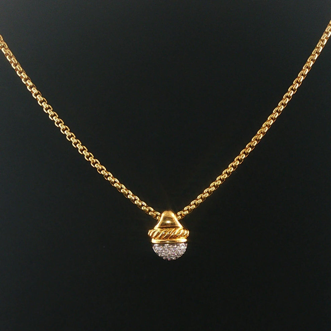 David Yurman 18k Yellow Gold Box Chain Necklace and 14k DY Diamond Pendant 16"