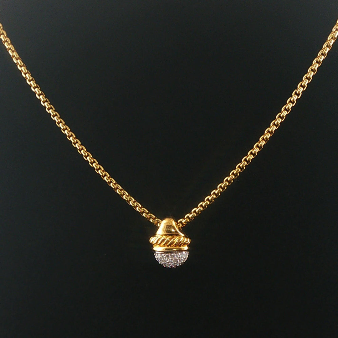 David Yurman 18k Yellow Gold Box Chain Necklace and 14k DY Diamond Pendant 16"