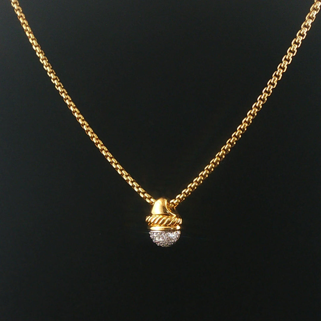David Yurman 18k Yellow Gold Box Chain Necklace and 14k DY Diamond Pendant 16"