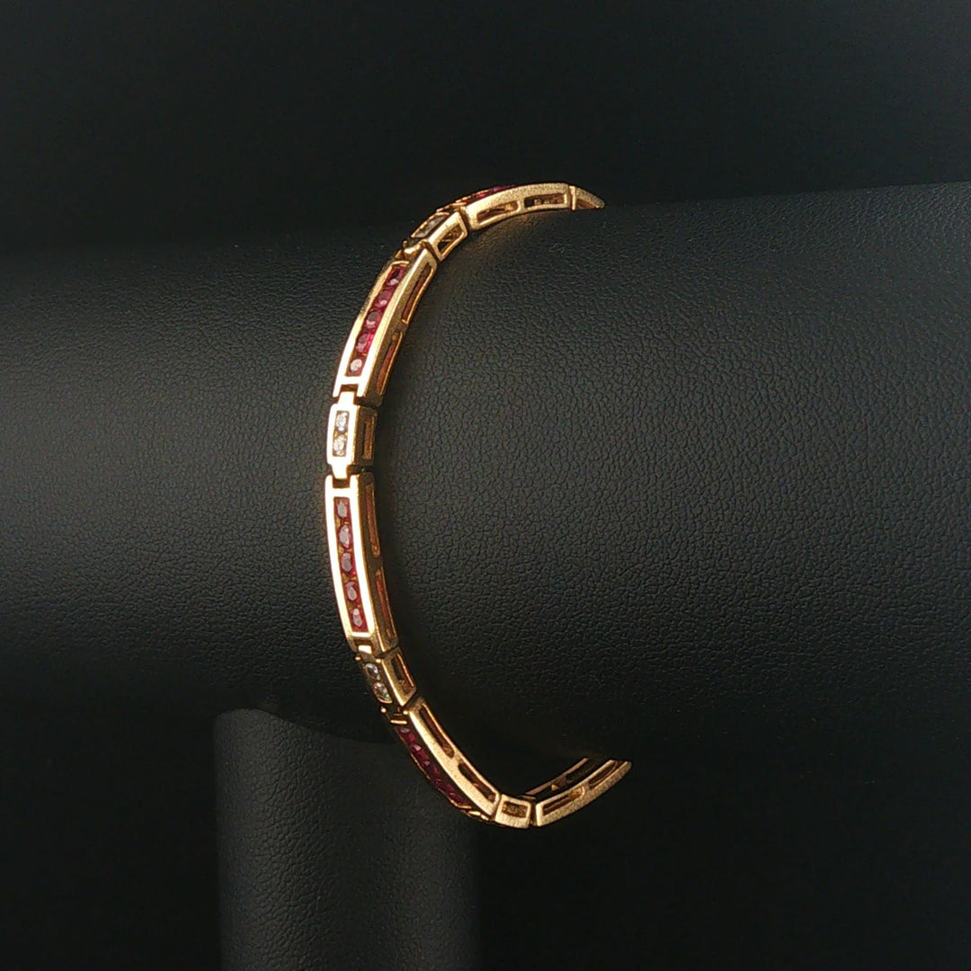 14k Yellow Gold Ruby and 0.50cttw Diamond Solid 12g Bar Link Bracelet 7"