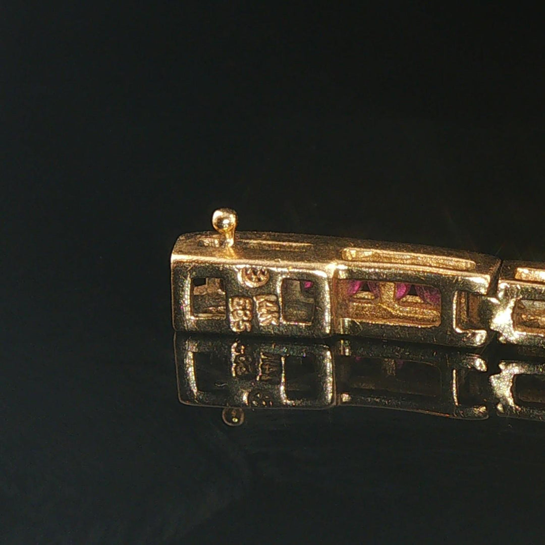 14k Yellow Gold Ruby and 0.50cttw Diamond Solid 12g Bar Link Bracelet 7"