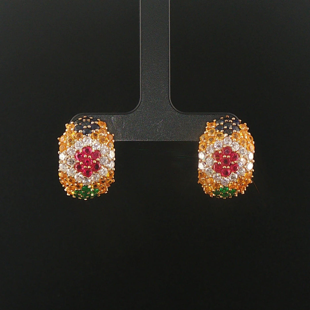 14k Yellow Gold Sapphire Ruby Emerald and Diamond Huggie Earrings