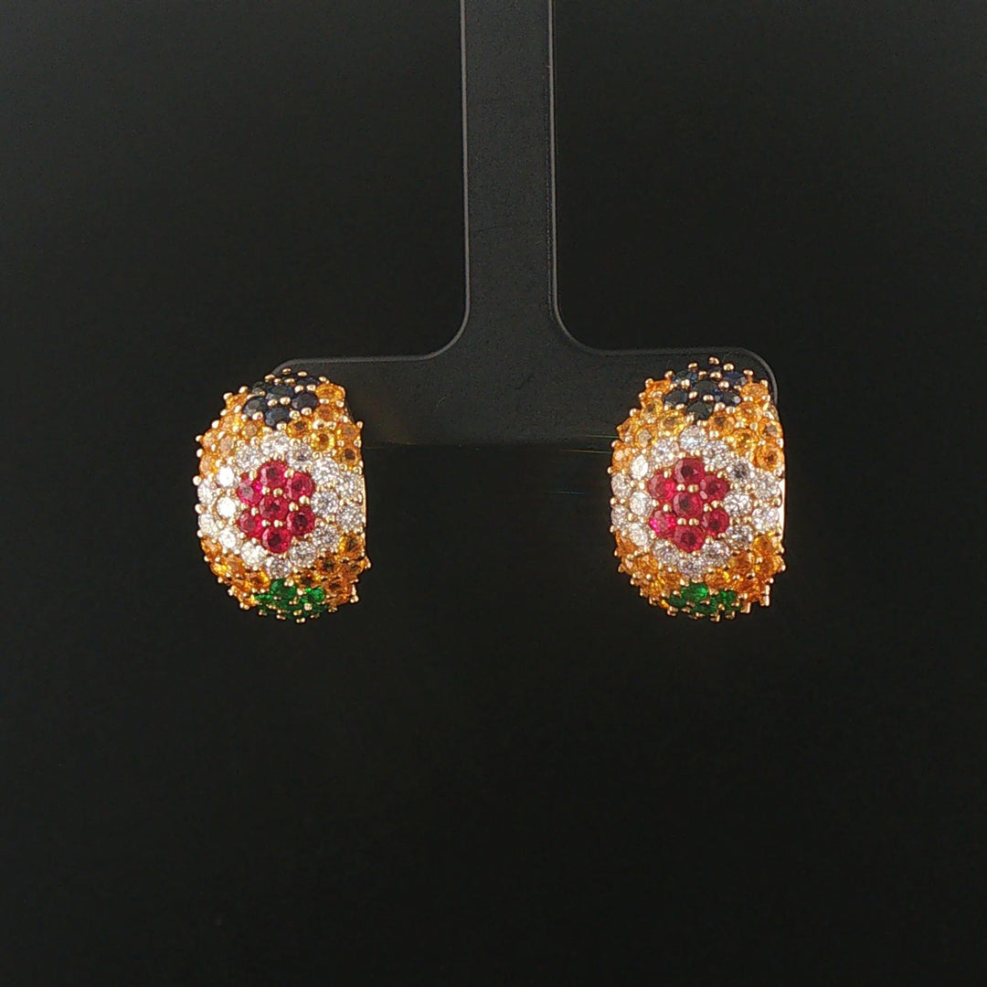 14k Yellow Gold Sapphire Ruby Emerald and Diamond Huggie Earrings