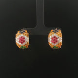 14k Yellow Gold Sapphire Ruby Emerald and Diamond Huggie Earrings