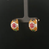 14k Yellow Gold Sapphire Ruby Emerald and Diamond Huggie Earrings
