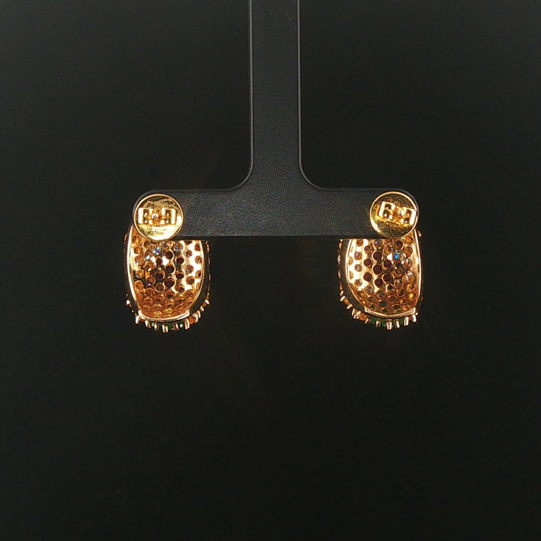 14k Yellow Gold Sapphire Ruby Emerald and Diamond Huggie Earrings