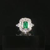 18k White Gold Emerald and 0.73cttw Diamond Vintage Ring Size 5