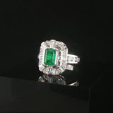 18k White Gold Emerald and 0.73cttw Diamond Vintage Ring Size 5