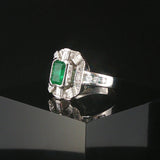 18k White Gold Emerald and 0.73cttw Diamond Vintage Ring Size 5