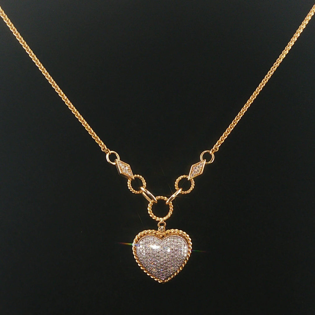 Effy 14k Yellow Gold and 0.75cttw Pave Diamond Puffy Heart Pendant Necklace 18"