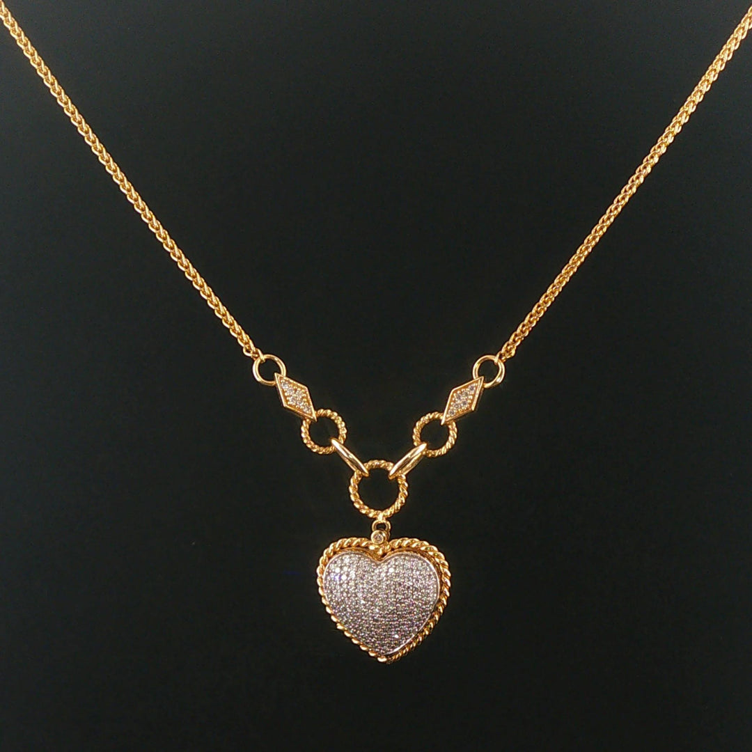 Effy 14k Yellow Gold and 0.75cttw Pave Diamond Puffy Heart Pendant Necklace 18"