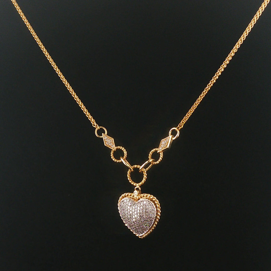 Effy 14k Yellow Gold and 0.75cttw Pave Diamond Puffy Heart Pendant Necklace 18"