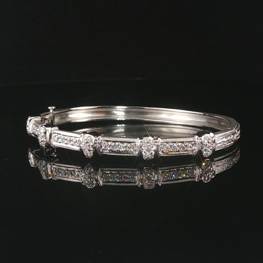 18k White Gold and 0.70cttw Diamond Solid 20g Bangle Bracelet 6.5"