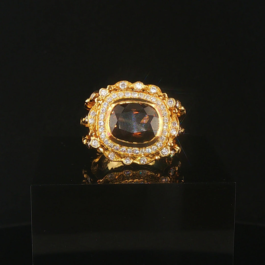 18k Yellow Gold Smoky Quartz and 0.55cttw Diamond Heavy Ring Size 6