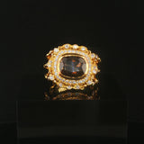 18k Yellow Gold Smoky Quartz and 0.55cttw Diamond Heavy Ring Size 6