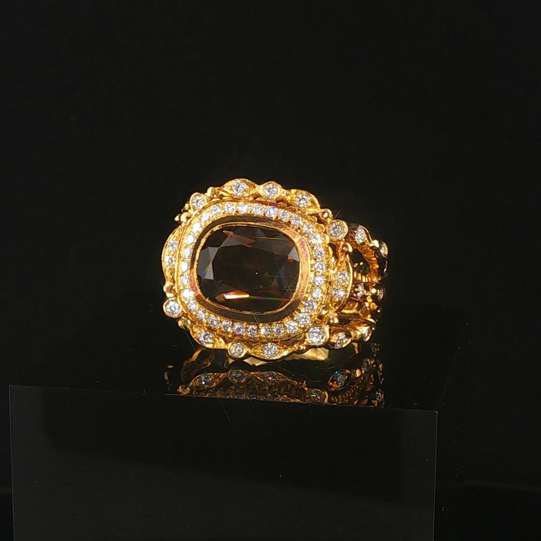 18k Yellow Gold Smoky Quartz and 0.55cttw Diamond Heavy Ring Size 6