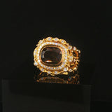 18k Yellow Gold Smoky Quartz and 0.55cttw Diamond Heavy Ring Size 6