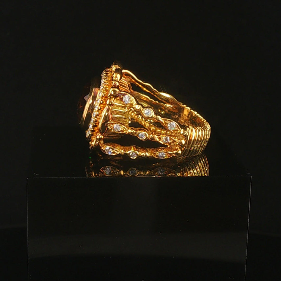 18k Yellow Gold Smoky Quartz and 0.55cttw Diamond Heavy Ring Size 6