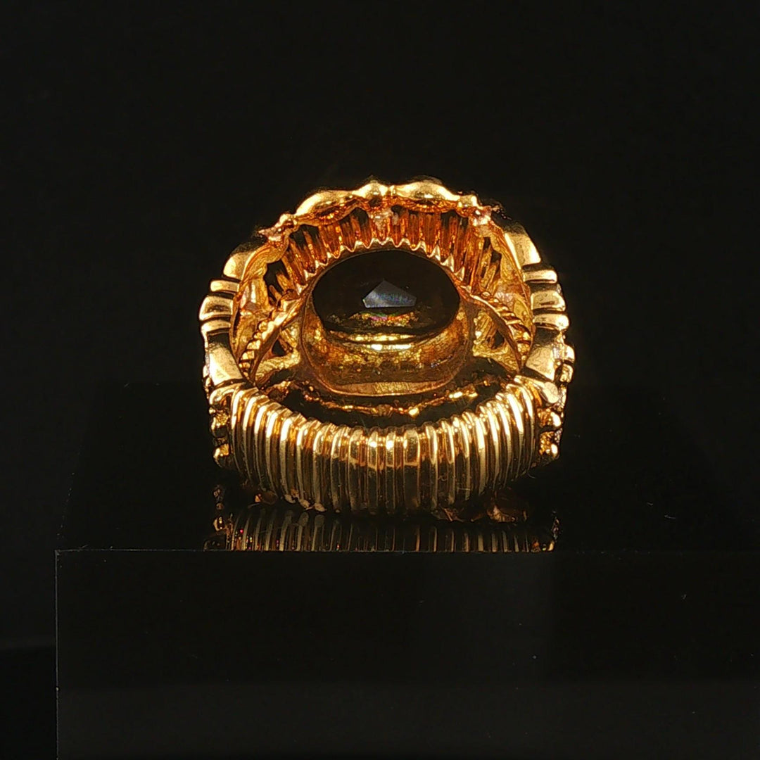 18k Yellow Gold Smoky Quartz and 0.55cttw Diamond Heavy Ring Size 6