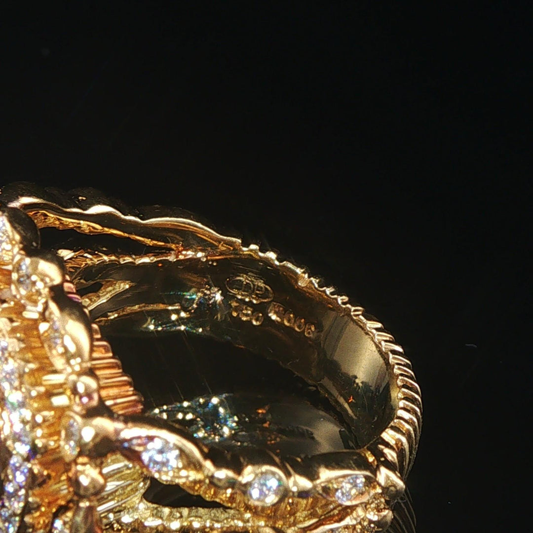 18k Yellow Gold Smoky Quartz and 0.55cttw Diamond Heavy Ring Size 6
